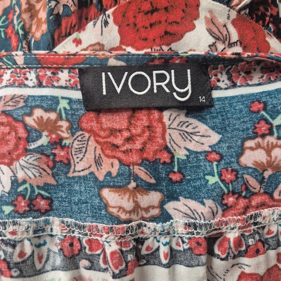 Boho Patchwork Floral Paisley Maxi Dress Vneck Tiered Puff Sleeve Red Navy Cream - Picture 11 of 12